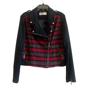 Patrizia Luca Black and Red Plaid Bomber Jacket Size XL